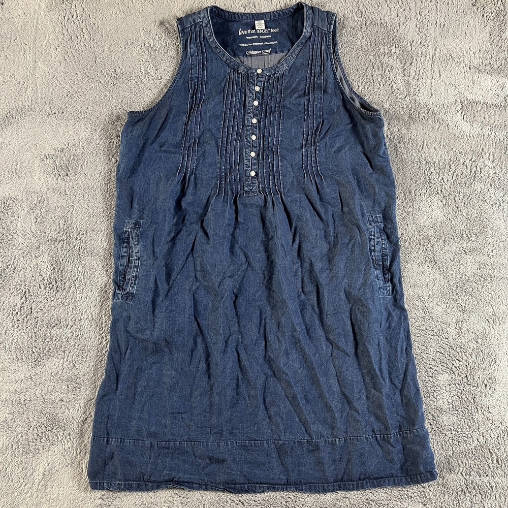 Coldwater Creek Shift Dress Womens X-Large Blue Pockets Sleeveless Button Front